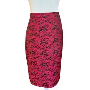 Calvin Klein Red Black Floral Pencil Skirt Size 12 Goth Office Vamp